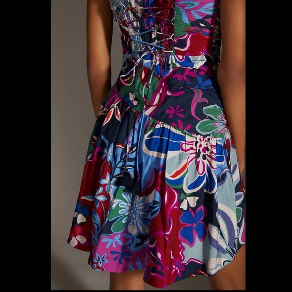 ANTHROPOLOGIE NWT Floral Lace-Up Mini Dress Size 8. - Picture 5 of 15